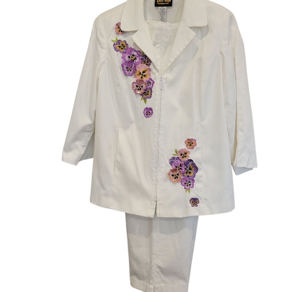 Bob Mackie Wearable Art Stunning Pants & Jacket In White Cotton Med - Picture 10 of 10